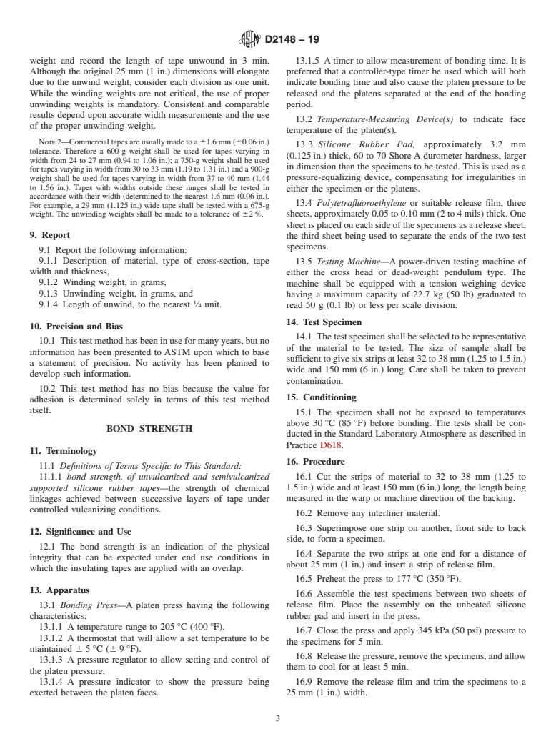 ASTM D2148-19 - Standard Test Methods for  Bondable Silicone Rubber Tapes Used for Electrical Insulation