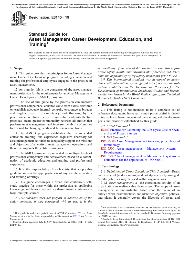 ASTM E3140-19 - Standard Guide for Asset Management Career Development, Education, and Training