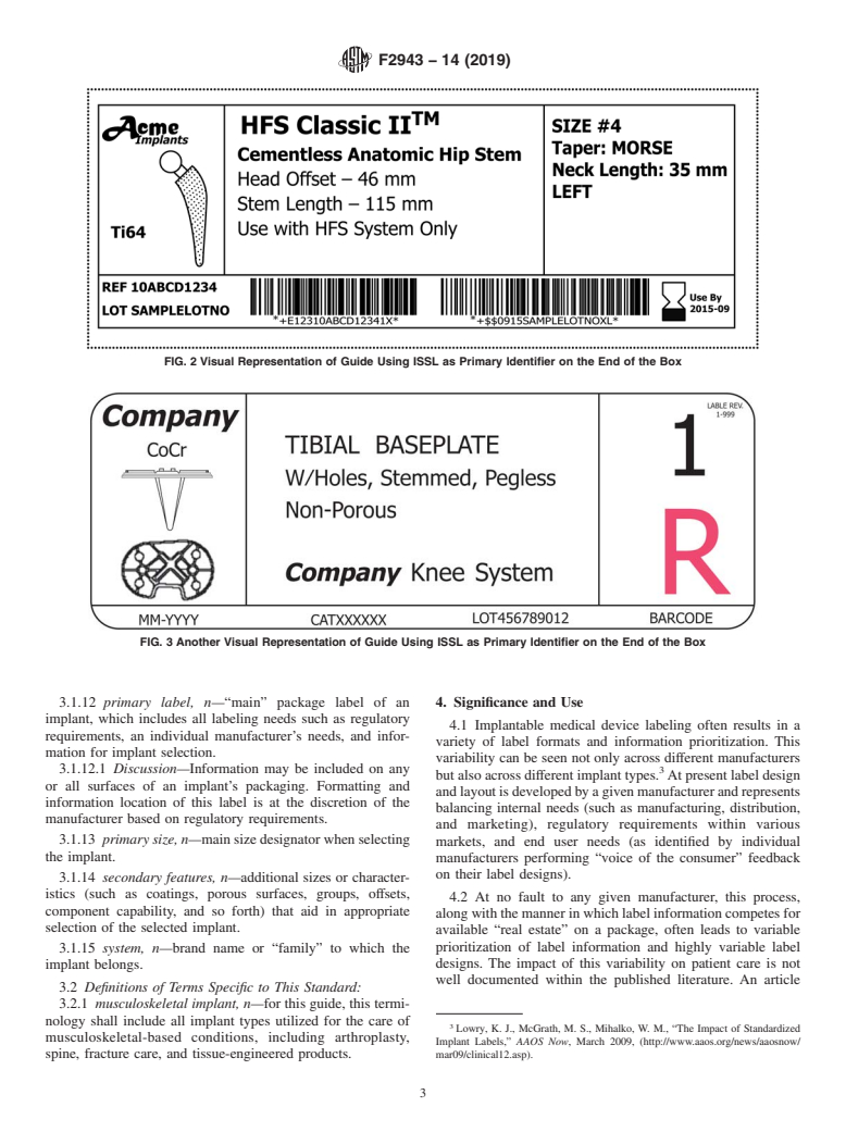 ASTM F2943-14(2019) - Standard Guide for Presentation of End User Labeling Information for Musculoskeletal Implants