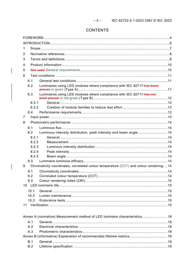 IEC 62722-2-1:2023 REDLINE IEC 62722-2-1:2023 CMV - Luminaire performance - Part 2-1: Particular requirements - LED luminaires
Released:1/24/2023
Isbn:9782832264324 - Page 4 preview