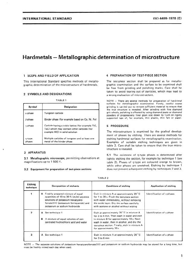 ISO 4499:1978 - Hardmetals -- Metallographic determination of microstructure