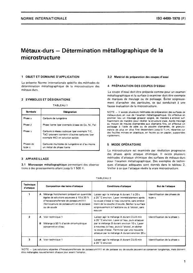 ISO 4499:1978 - Métaux-durs -- Détermination métallographique de la microstructure