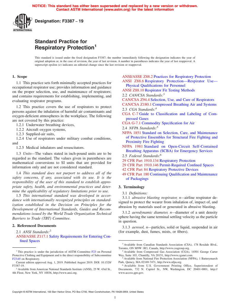 ASTM F3387-19 - Standard Practice for Respiratory Protection