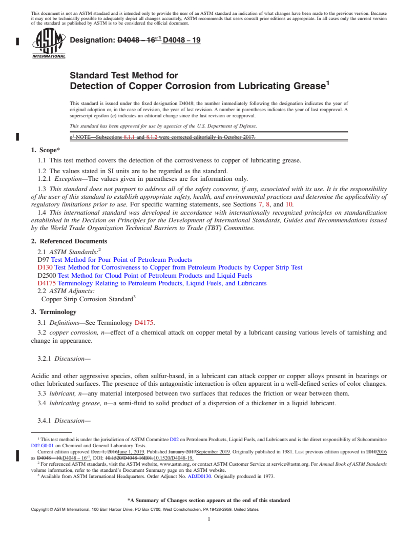 REDLINE ASTM D4048-19 - Standard Test Method for  Detection of Copper Corrosion from Lubricating Grease