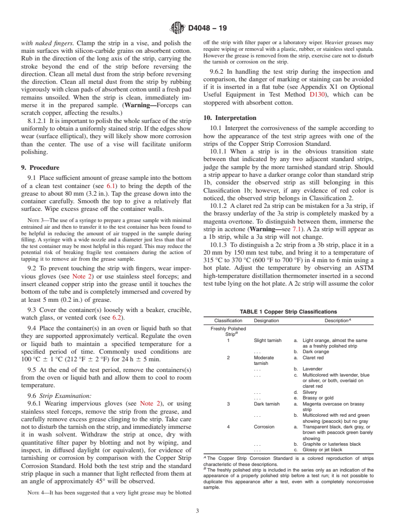 ASTM D4048-19 - Standard Test Method for  Detection of Copper Corrosion from Lubricating Grease