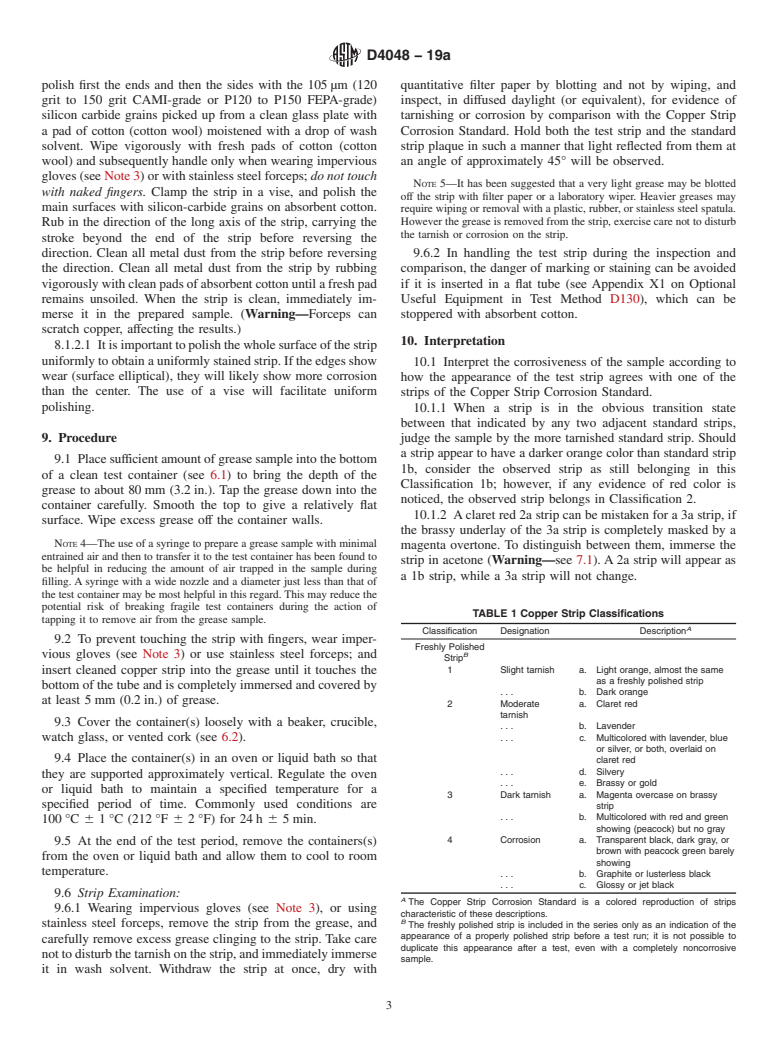 ASTM D4048-19a - Standard Test Method for  Detection of Copper Corrosion from Lubricating Grease