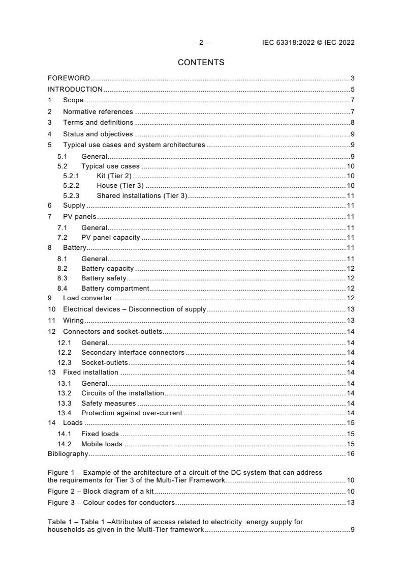 IEC 63318:2022 IEC 63318:2022 - Specifications for SELV DC systems conforming to the ESMAP multi-tier framework tier 2 and tier 3 requirements for household electricity supply - Page 4 preview