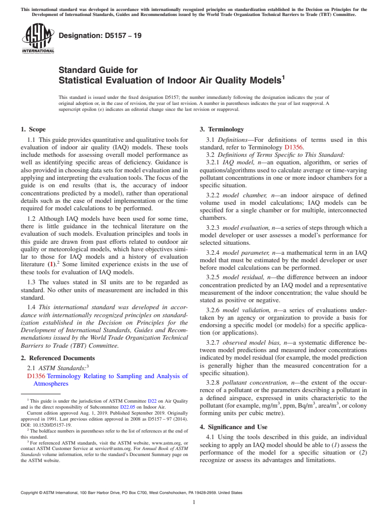 ASTM D5157-19 - Standard Guide for  Statistical Evaluation of Indoor Air Quality Models