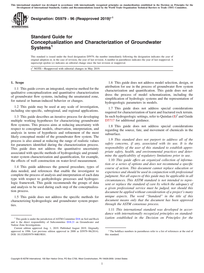 ASTM D5979-96(2019)e1 - Standard Guide for  Conceptualization and Characterization of Groundwater Systems