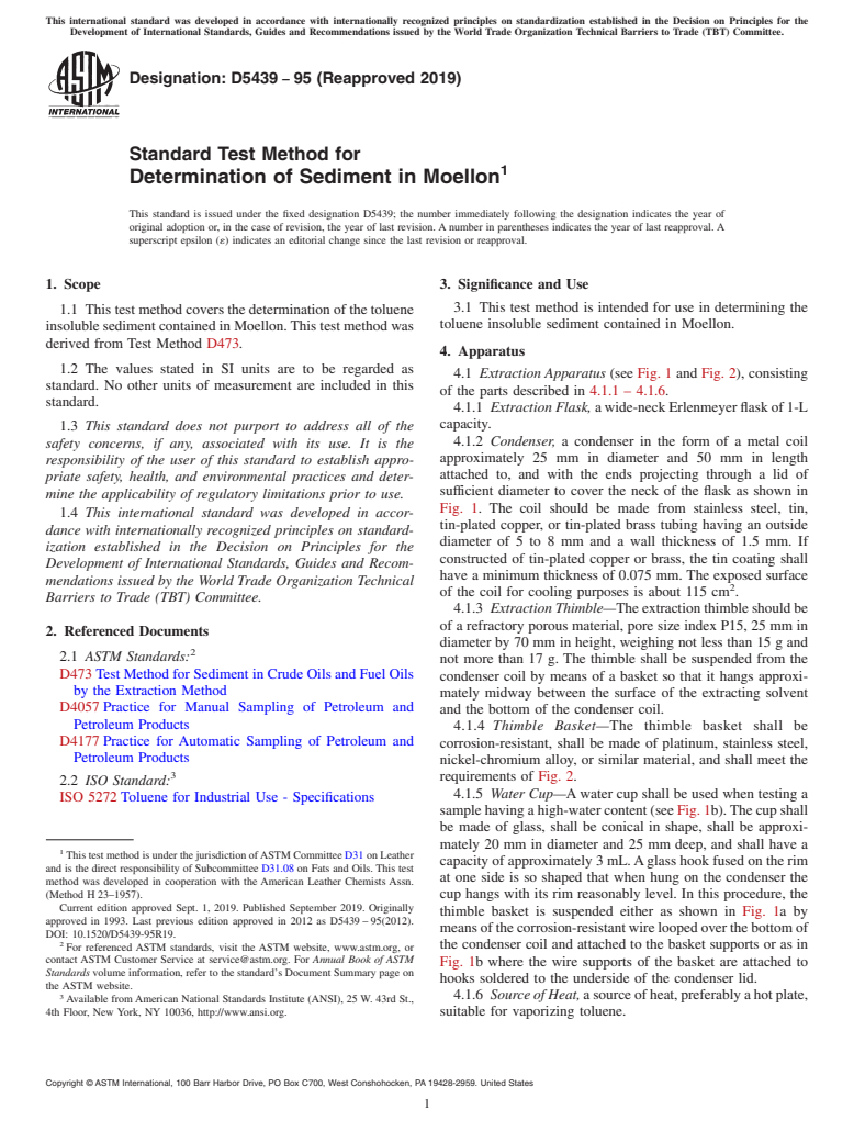 ASTM D5439-95(2019) - Standard Test Method for  Determination of Sediment in Moellon