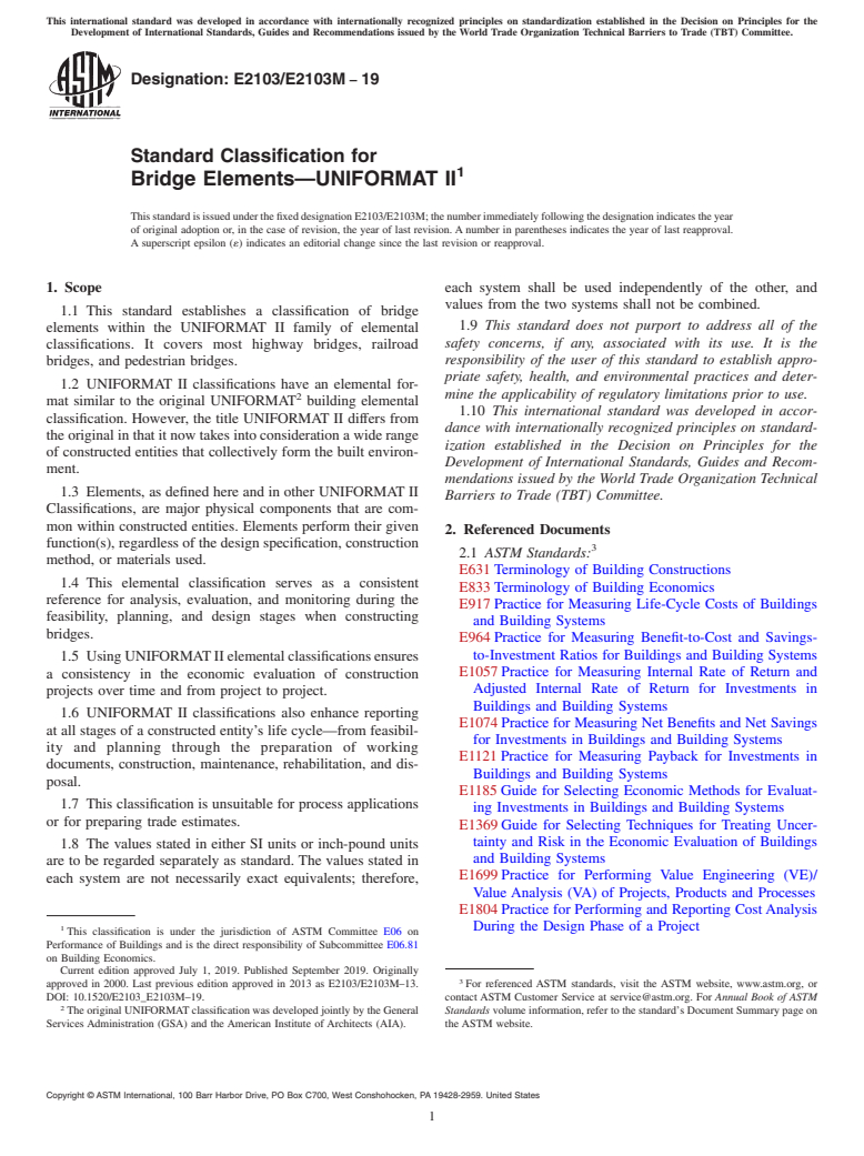 ASTM E2103/E2103M-19 - Standard Classification for Bridge Elements&#x2014;UNIFORMAT II