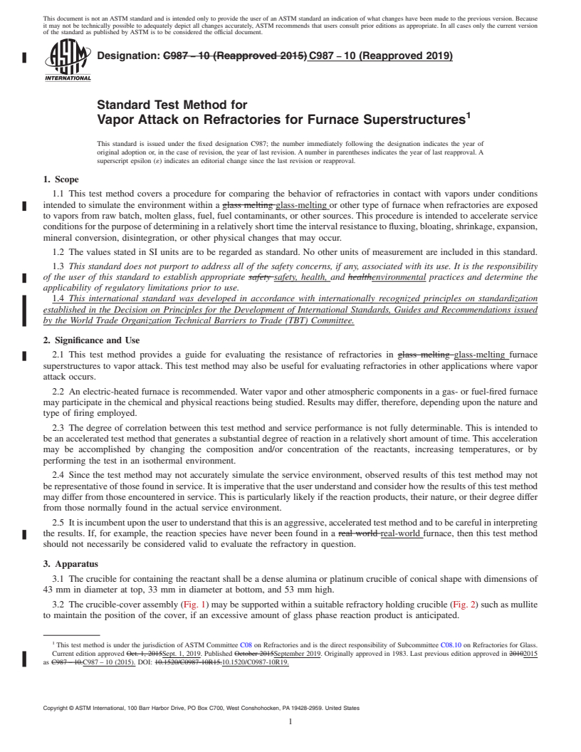 REDLINE ASTM C987-10(2019) - Standard Test Method for  Vapor Attack on Refractories for Furnace Superstructures