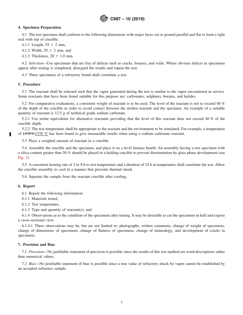 REDLINE ASTM C987-10(2019) - Standard Test Method for  Vapor Attack on Refractories for Furnace Superstructures