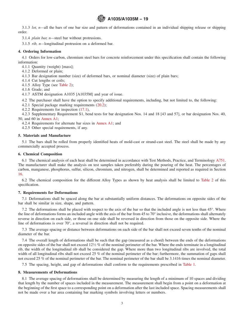 REDLINE ASTM A1035/A1035M-19 - Standard Specification for  Deformed and Plain, Low-Carbon, Chromium, Steel Bars for Concrete  Reinforcement