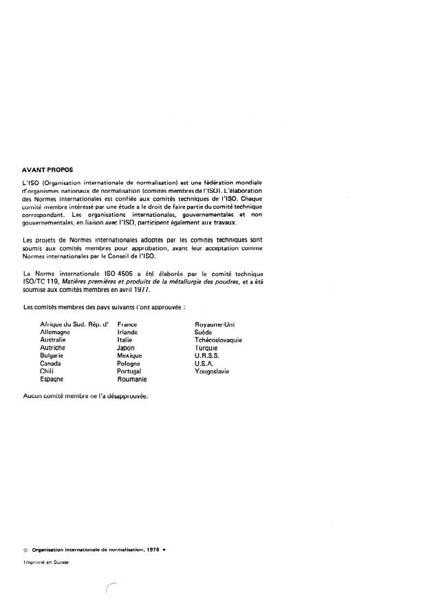 ISO 4505:1978 ISO 4505:1978 - Métaux-durs -- Détermination métallographique de la porosité et du carbone non combiné - Page 2 preview