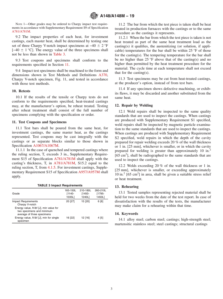 ASTM A148/A148M-19 - Standard Specification for  Steel Castings, High Strength, for Structural Purposes