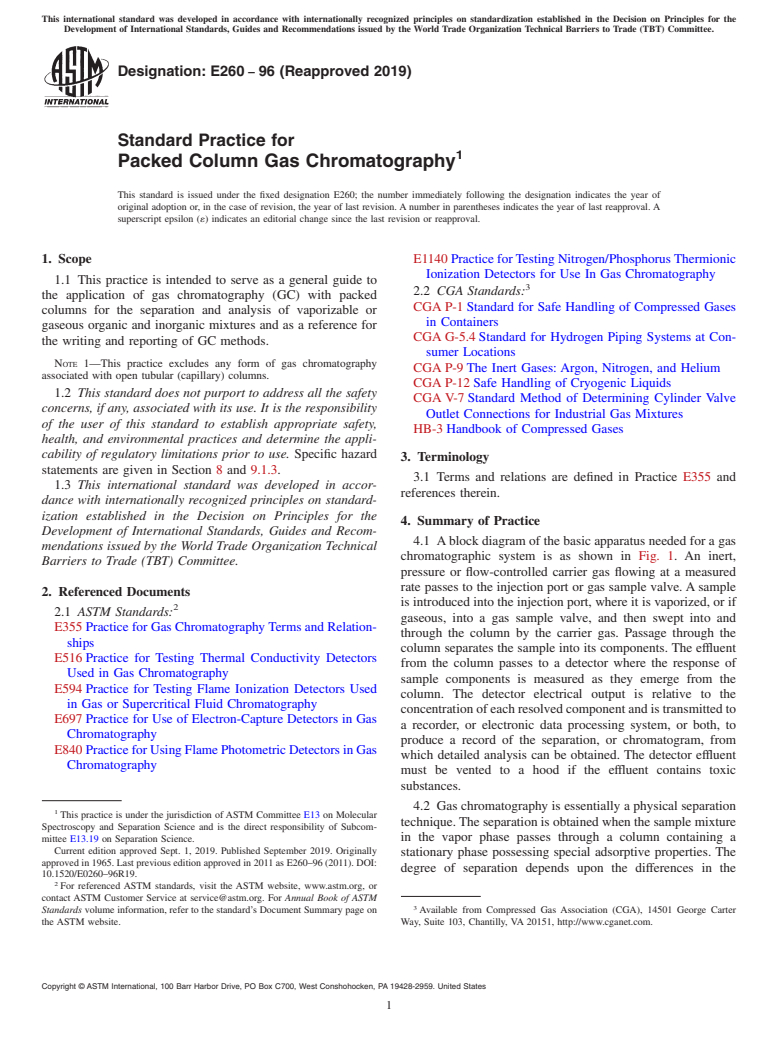 ASTM E260-96(2019) - Standard Practice for Packed Column Gas Chromatography