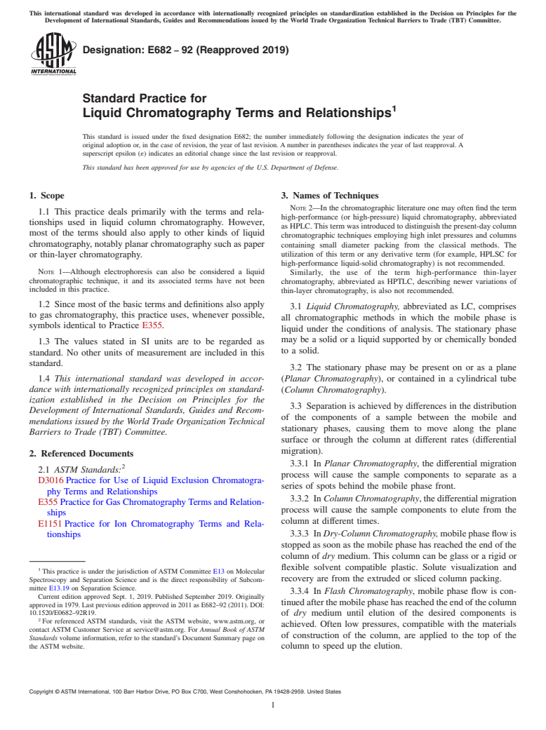 ASTM E682-92(2019) - Standard Practice for Liquid Chromatography Terms and Relationships