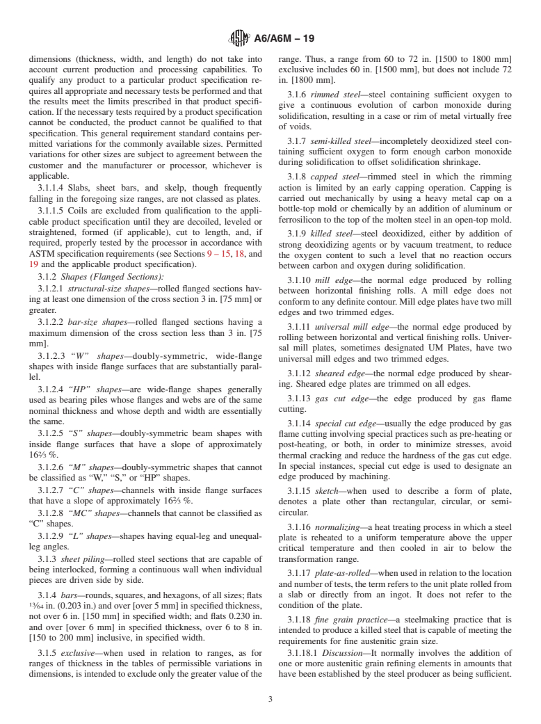 ASTM A6/A6M-19 - Standard Specification for  General Requirements for Rolled Structural Steel Bars, Plates,  Shapes, and Sheet Piling