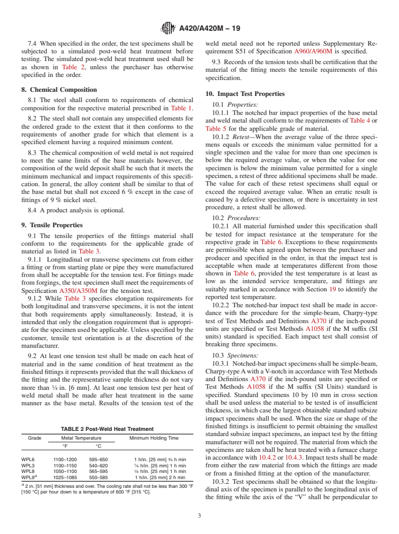 ASTM A420/A420M-19 - Standard Specification for  Piping Fittings of Wrought Carbon Steel and Alloy Steel for   Low-Temperature Service