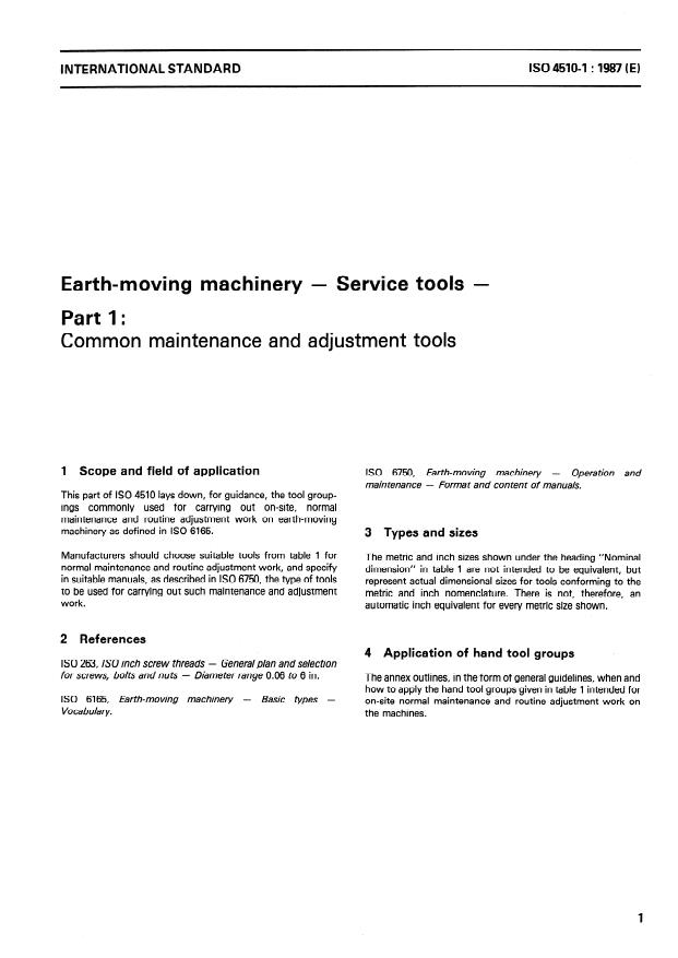 ISO 4510-1:1987 - Earth-moving machinery -- Service tools