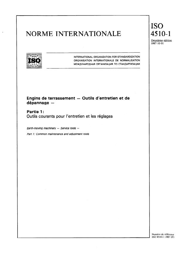 ISO 4510-1:1987 - Engins de terrassement -- Outils d'entretien et de dépannage