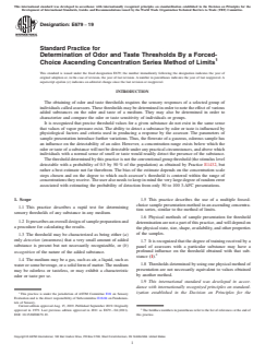 ASTM E679-19 - Standard Practice for  Determination of Odor and Taste Thresholds By a Forced-Choice  Ascending Concentration Series Method of Limits