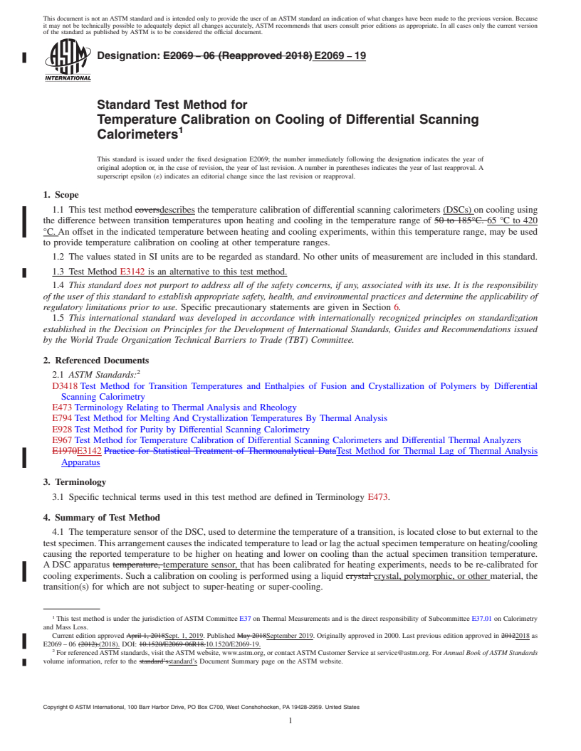 REDLINE ASTM E2069-19 - Standard Test Method for  Temperature Calibration on Cooling of Differential Scanning  Calorimeters