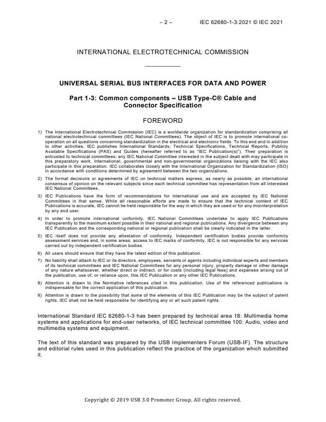 IEC 62680-1-3:2021 IEC 62680-1-3:2021 - Universal serial bus interfaces for data and power - Part 1-3: Common components - USB Type-C® Cable and Connector Specification - Page 4 preview