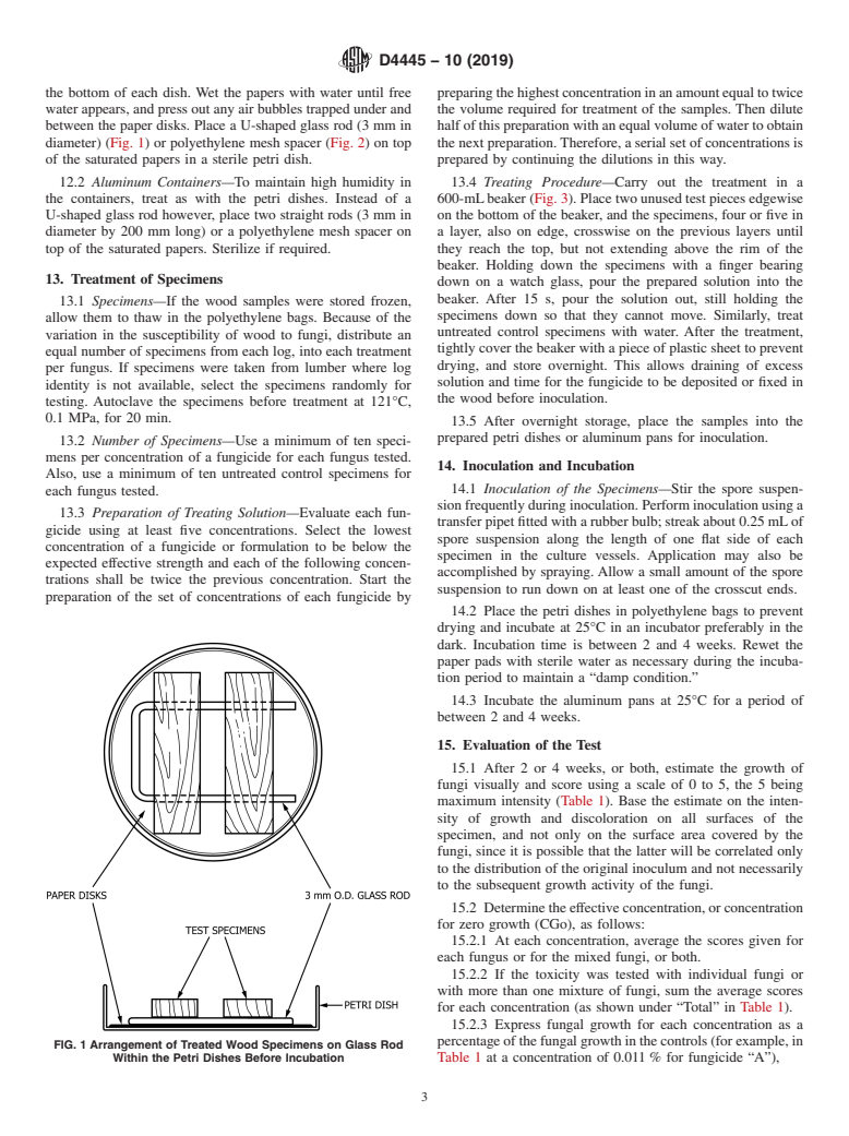 ASTM D4445-10(2019) - Standard Test Method for Fungicides for Controlling Sapstain and Mold on Unseasoned   Lumber (Laboratory Method)