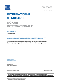 IEC 63000:2016/AMD1:2022 - Amendment 1 - Technical documentation for the assessment of electrical and electronic products with respect to the restriction of hazardous substances - Page 3 preview
