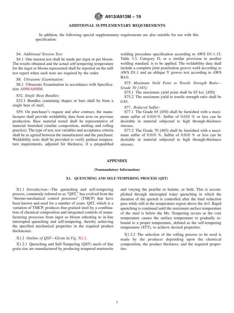 ASTM A913/A913M-19 - Standard Specification for  High-Strength Low-Alloy Steel Shapes of Structural Quality,  Produced by Quenching and Self-Tempering Process (QST)