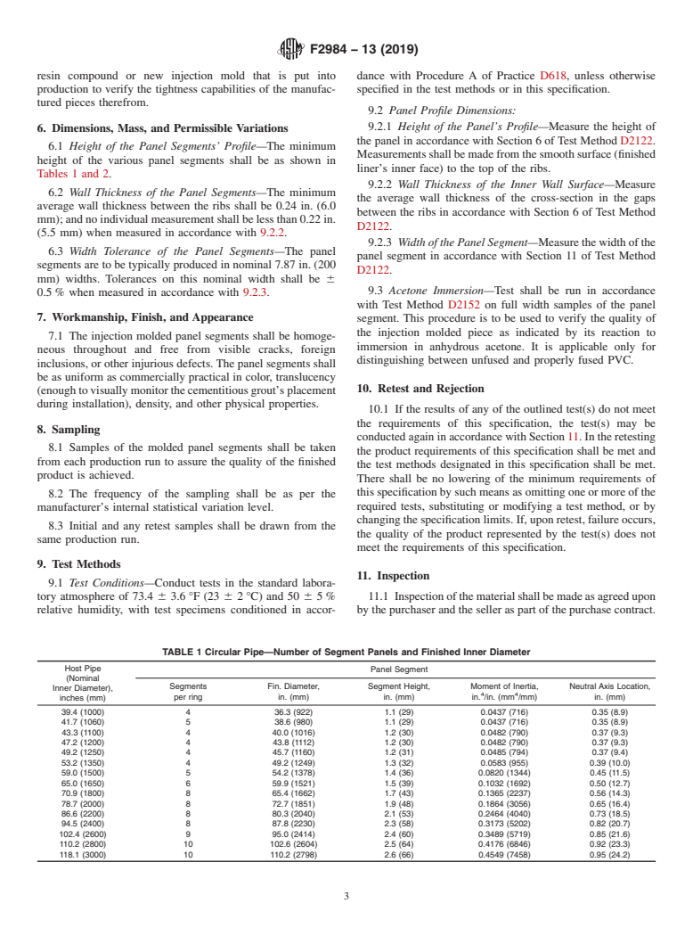 ASTM F2984-13(2019) - Standard Specification for Segmental Panel System for the Grout-in-Place-Liner (GIPL)  Rehabilitation Method of Existing Man-Entry Size Sewers, Culverts,  and Conduits