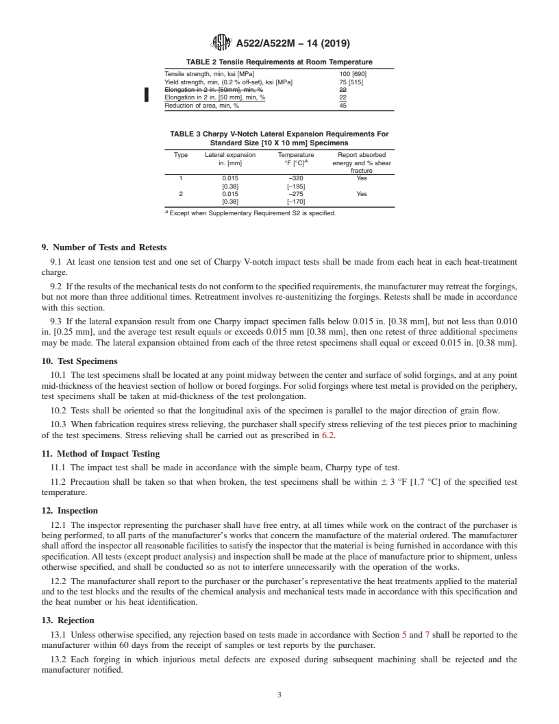 REDLINE ASTM A522/A522M-14(2019) - Standard Specification for  Forged or Rolled 8 and 9% Nickel Alloy Steel Flanges, Fittings,   Valves, and Parts for Low-Temperature Service