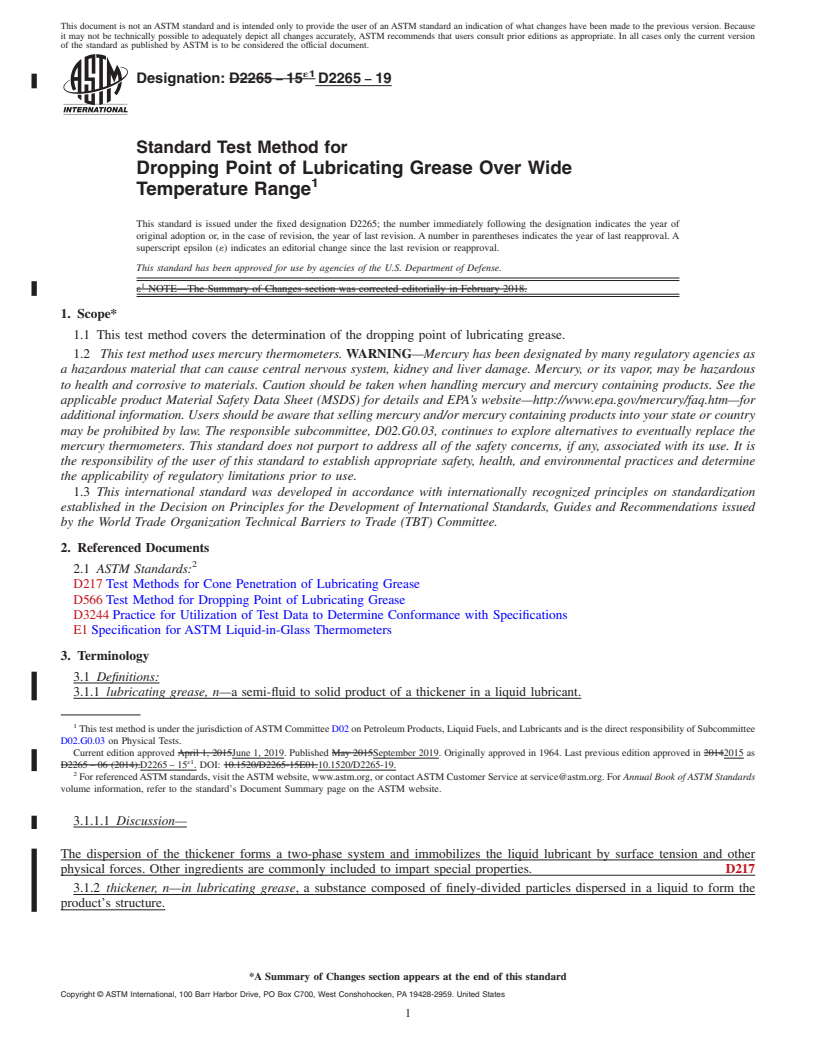 REDLINE ASTM D2265-19 - Standard Test Method for  Dropping Point of Lubricating Grease Over Wide Temperature   Range