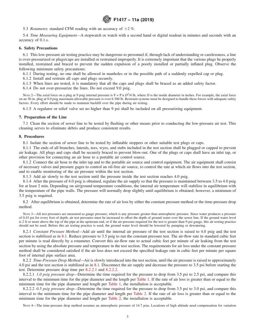 REDLINE ASTM F1417-11a(2019) - Standard Practice for Installation Acceptance of Plastic Non-pressure Sewer Lines  Using Low-Pressure Air