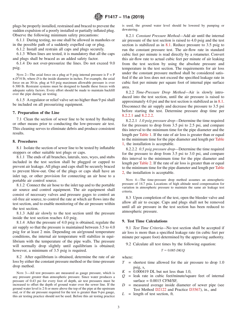 ASTM F1417-11a(2019) - Standard Practice for Installation Acceptance of Plastic Non-pressure Sewer Lines  Using Low-Pressure Air