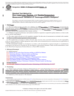 ASTM E2402-19 REDLINE ASTM E2402-19 - Standard Test Method for Mass Loss, Residue, and Temperature Measurement Validation of Thermogravimetric Analyzers - Page 1 preview