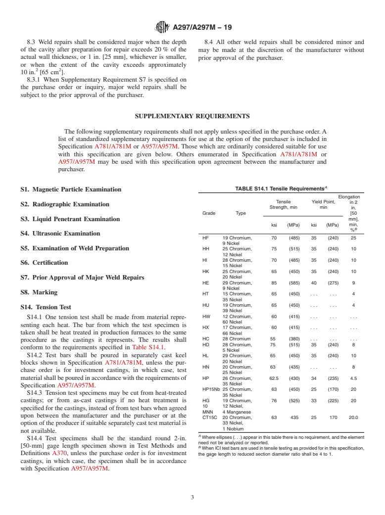 ASTM A297/A297M-19 - Standard Specification for  Steel Castings, Iron-Chromium and Iron-Chromium-Nickel, Heat   Resistant, for General Application