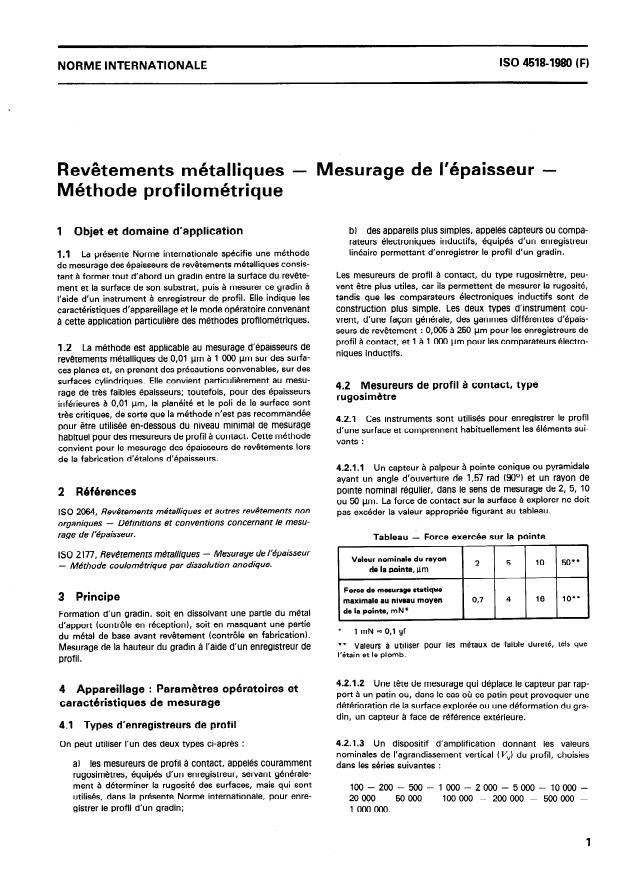 ISO 4518:1980 - Revetements métalliques -- Mesurage de l'épaisseur -- Méthode profilométrique