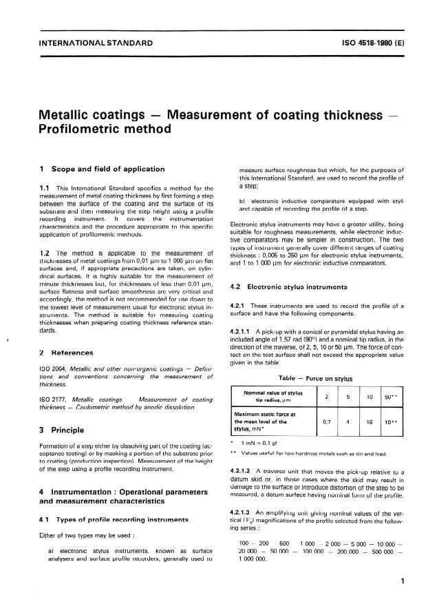 ISO 4518:1980 - Metallic coatings -- Measurement of coating thickness -- Profilometric method