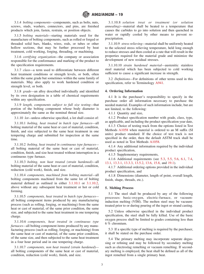 ASTM A962/A962M-19 - Standard Specification for  Common Requirements for Bolting Intended for Use at Any Temperature   from Cryogenic to the Creep Range