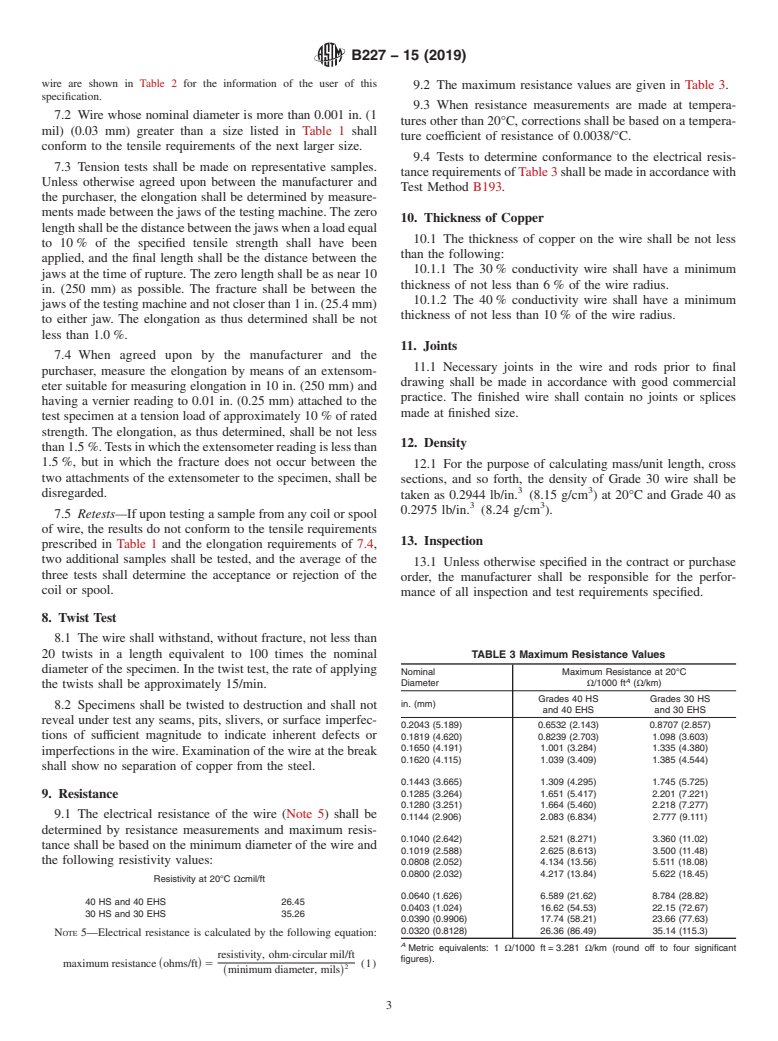 ASTM B227-15(2019) - Standard Specification for Hard-Drawn Copper-Clad Steel Wire