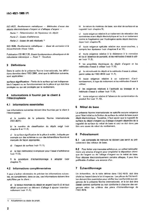ISO 4521:1985 ISO 4521:1985 - Revetements métalliques -- Dépôts électrolytiques d'argent et d'alliages d'argent pour applications industrielles - Page 4 preview