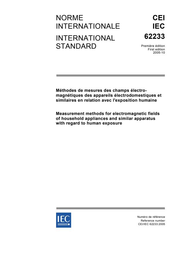 IEC 62233:2005 - Measurement methods for electromagnetic fields of household appliances and similar apparatus with regard to human exposure