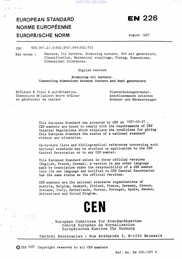 EN 226 1987 Atomizing Oil Burners Connecting Dimensions Standard EN 226 1987 Atomizing Oil Burners Connecting Dimensions Standard