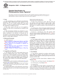 ASTM D3021-01(2019) ASTM D3021-01(2019) - Standard Specification for Phthalocyanine Green Pigments - Page 1 preview