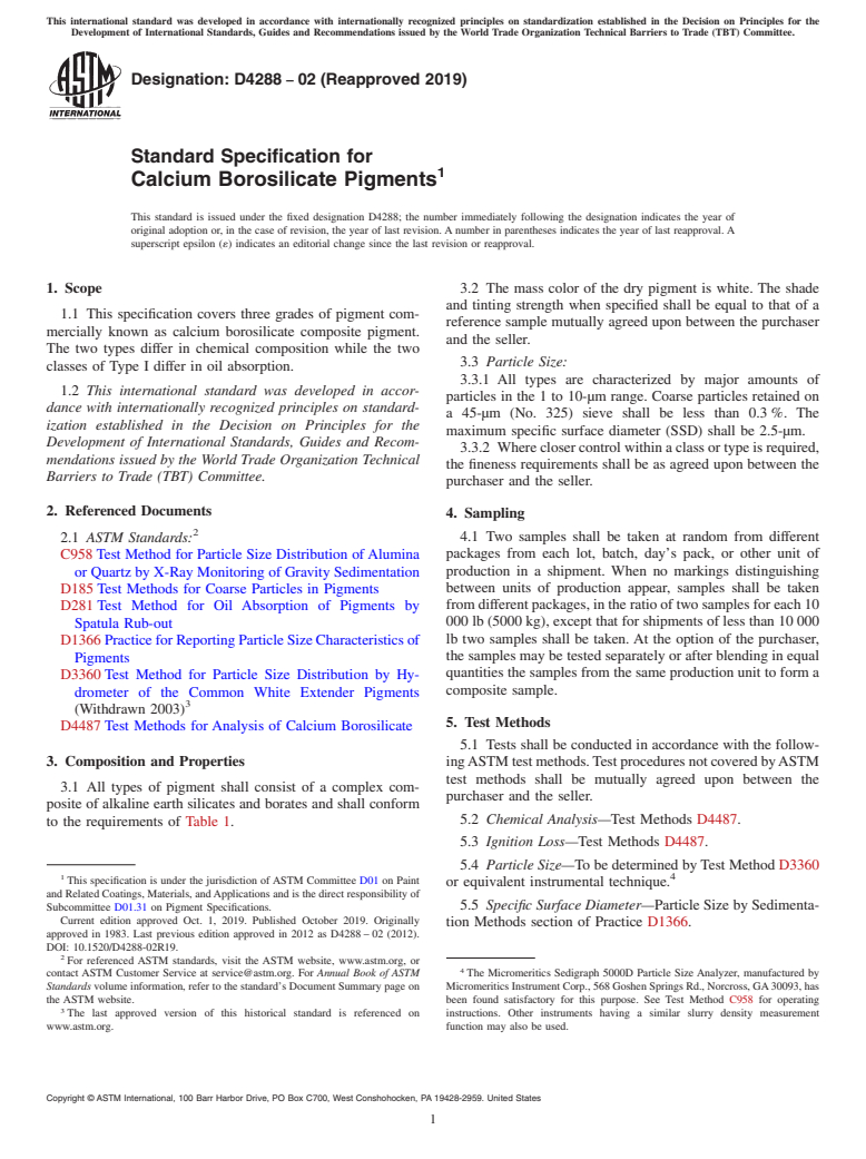 ASTM D4288-02(2019) - Standard Specification for  Calcium Borosilicate Pigments