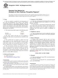 ASTM D4450-85(2019) ASTM D4450-85(2019) - Standard Test Method for Analysis of Zinc Hydroxy Phosphite Pigment - Page 1 preview