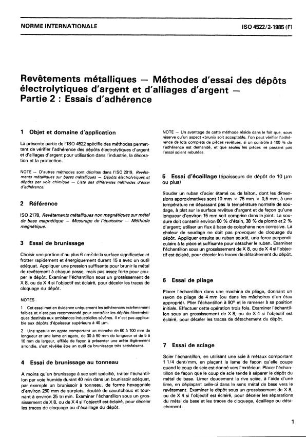 ISO 4522-2:1985 - Revetements métalliques -- Méthodes d'essais des dépôts électrolytiques d'argent et d'alliages d'argent